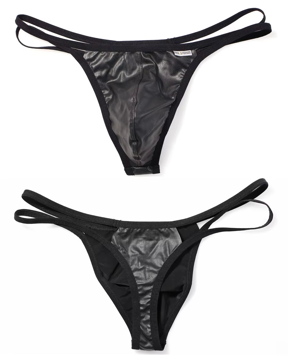 Men Briefs Sexy Underwear Men Thongs Imitation Leather Fabric Double Belts Design Sissy Panties Thongs for Man