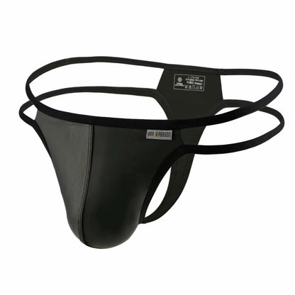 Men Briefs Sexy Underwear Men Thongs Imitation Leather Fabric Double Belts Design Sissy Panties Thongs for Man
